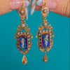 French 18ct Gold Hand-Painted Cherub Earrings, c.1870