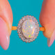 Natural Opal Diamond cluster ring, front showing colourful Opal