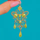 Norwegian Art Nouveau Green Enamel Pearl Filligree Pendant, Attributed to Marius Hammer, front scrollwork and drops