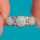 Antique 18ct Gold Opal Three Stone Ring, Diamond Spacers, 2.45ct Opals — front on blue