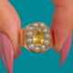 Georgian 12ct Gold Foiled Citrine Pearl Cluster Ring, Citrine and Pearl cluster close-up