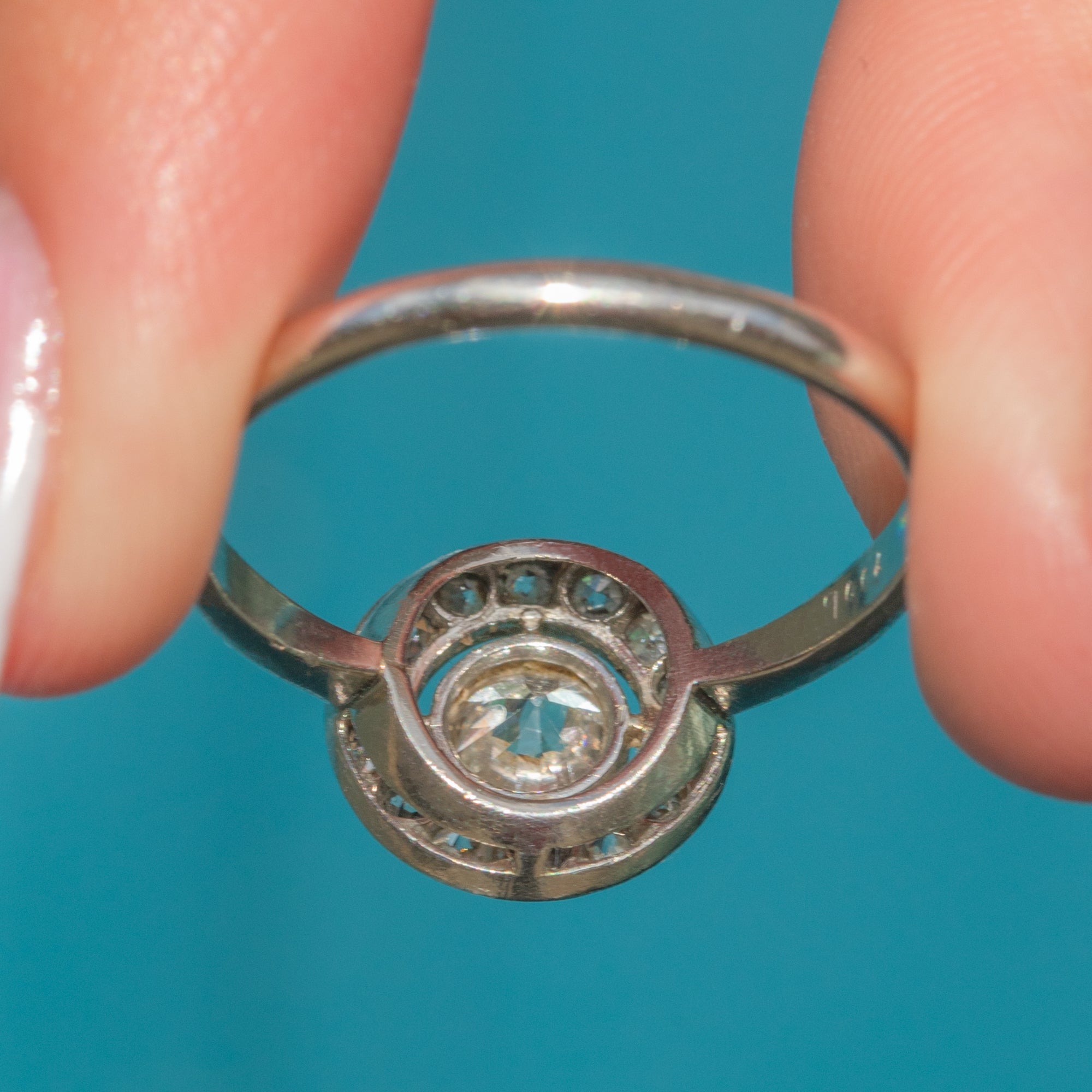 Rings Target Design Art Deco Platinum Diamond Target Cluster Ring 0.65ct
