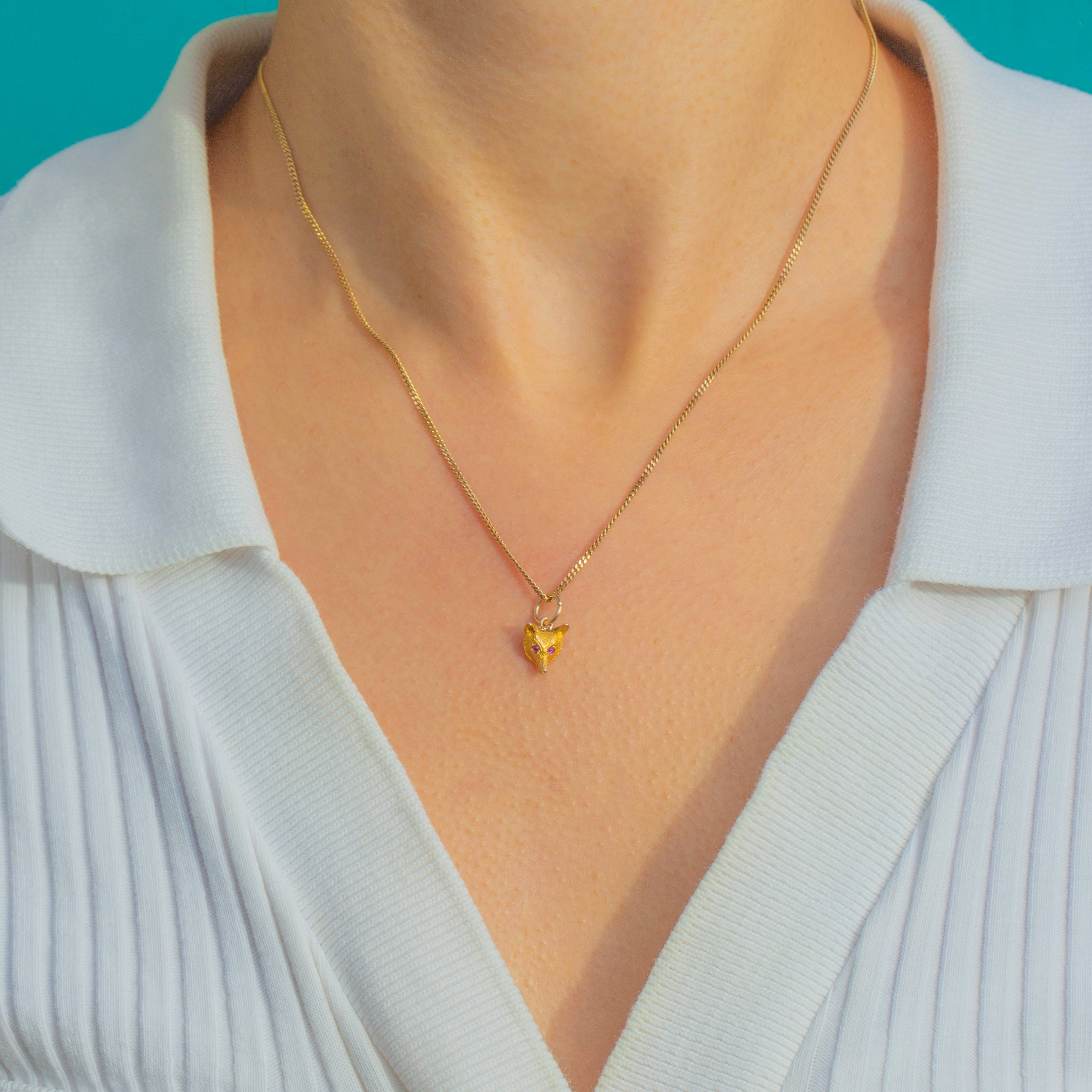 Ruby Fox Dainty 18ct Gold Fox Charm, Ruby Eyes
