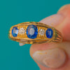 Antique 18ct Gold Natural Sapphire & Diamond Five Stone Boat Ring