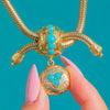 Antique 18ct Gold Turquoise Snake Chain Slider Bracelet with Locket Charm