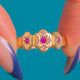 Ornate 15ct Gold Star-Set Ruby Rose-Cut Diamond Stacking Ring