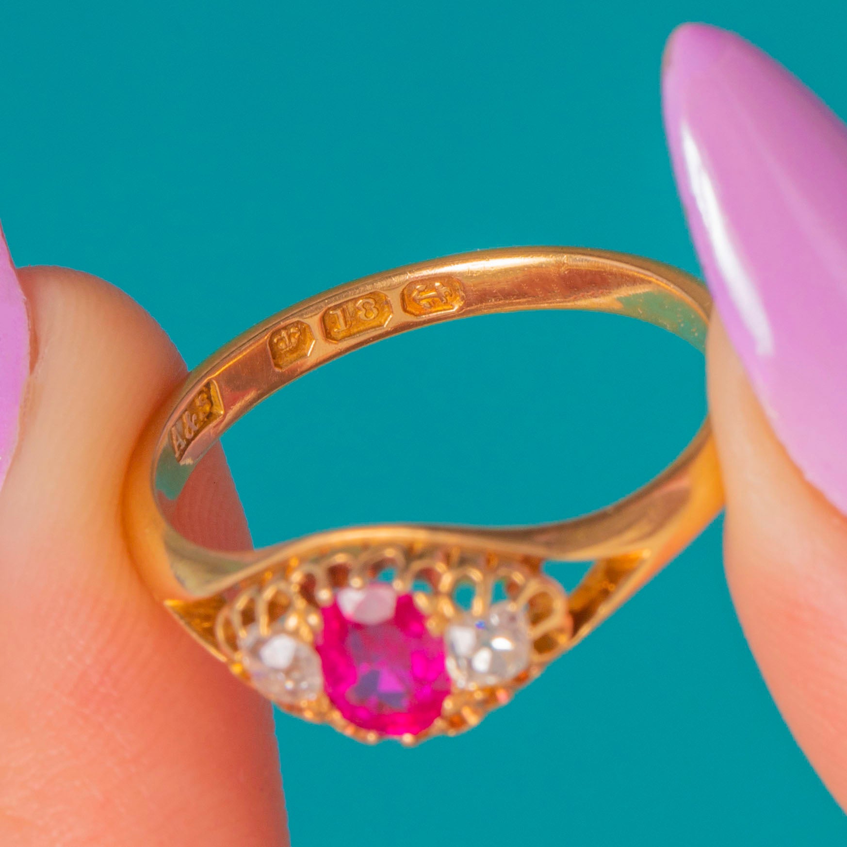 Ruby Sn Victorian 18ct Gold Ruby & Diamond Trilogy Ring