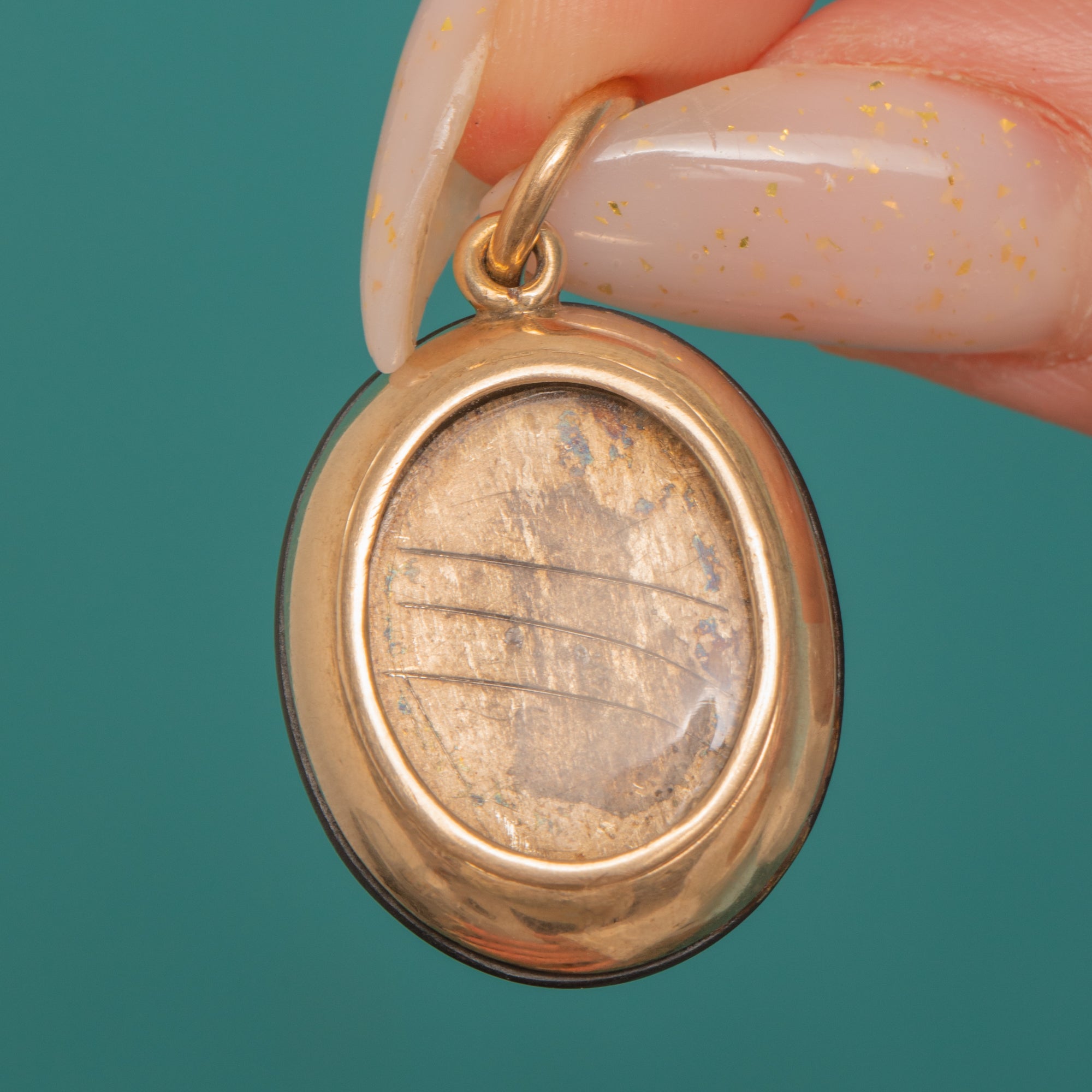 Locket Back Antique 15ct Gold Banded Agate Locket Back Pendant