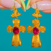 Antique Pinchbeck Red Paste Cross Earrings