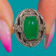 French Arts and Crafts Era Silver Chrysoprase Sugarloaf Ring