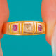 15ct Gold Rose-Cut Diamond & Ruby Three Stone Gypsy Ring c.1880