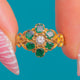 Antique Victorian Emerald Diamond Flower Ring, Rare 12ct Gold