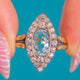 Impressive Antique 18ct Gold Aquamarine Diamond Navette Cocktail Ring